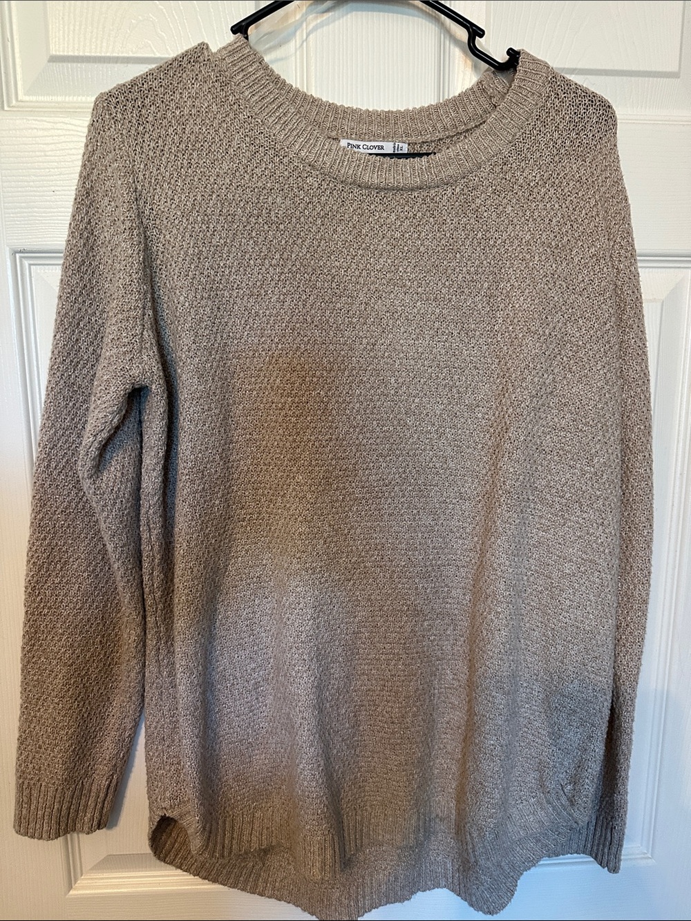 Pink Clover Taupe Textured Crewneck Sweater
